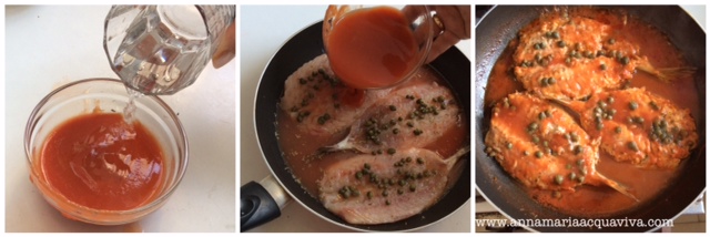 preparazione sgombro con salsa di pomodoro e curcuma