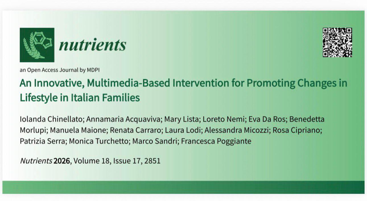 Scheda dell’articolo pubblicato su Nutrients: An Innovative, Multimedia-Based Intervention for Promoting Changes in Lifestyle in Italian Families, con l’elenco degli autori